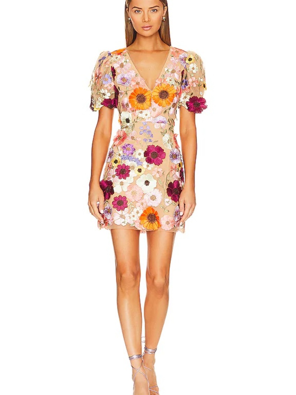 Elliatt Neve Mini Dress with Multicolor 3D Floral Embroidery